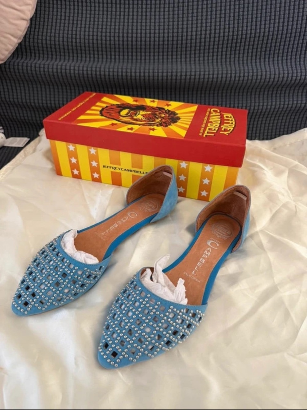 Jeffrey Campbell Blue Jeweled Pointed-Toe D'Orsay Flats